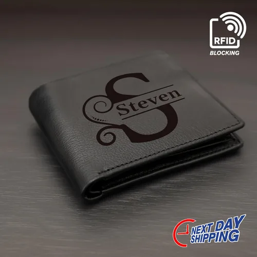 Vista 3 de Customized Wallet For Dad Husband, Genuine Leather Personalized Mens Wallet, Custom Leather Wallet For Men, Personalized Engraved Full Grain Leather