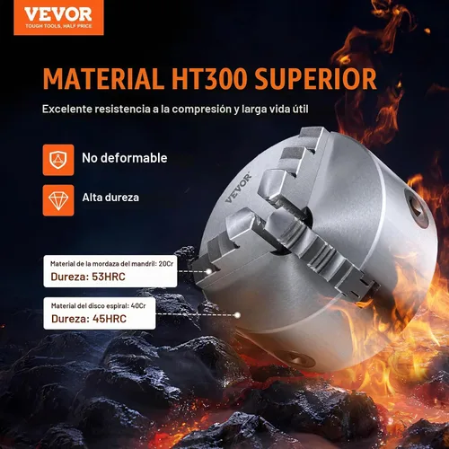 Vista 2 de VEVOR Mandril de torno de 3 mordazas, mandril de torno autocentrante de 6'', rango de sujeción de 0.14-6.3 pulgadas/3.5-160 mm con tornillos
