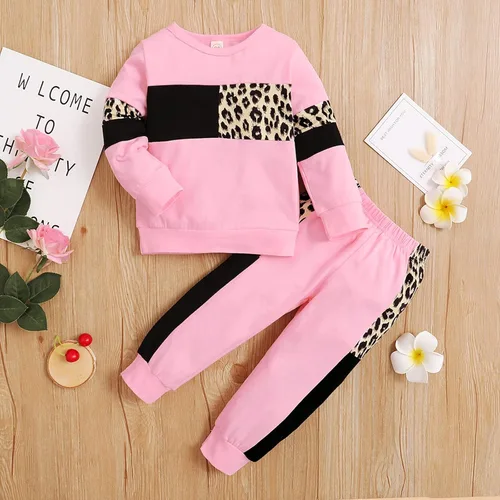 Vista 8 de Conjunto de 2 piezas de sudadera para bebé con estampado de leopardo para otoño e invierno