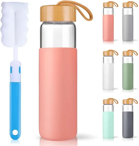 Vista 15 de Botellas de agua de vidrio de borosilicato de 20 onzas con funda de silicona, libres de BPA, aptas para lavavajillas - Botellas de vidrio Arcadia