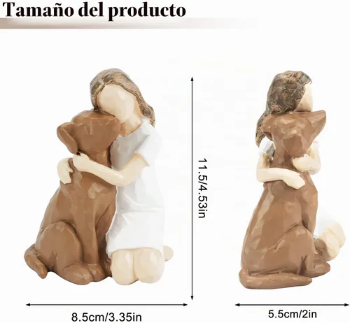 Vista 2 de Estatuilla de perro de niña abraza escultura pintada a mano Estatua Niña abrazando perro