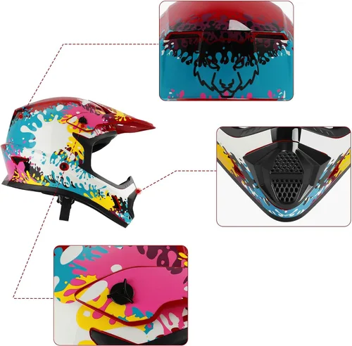 Vista 15 de SLMOTO - Casco DOT para niños y jóvenes, casco de motocross para todoterreno y calle, casco de motocicleta, casco de bicicleta de tierra, motocross