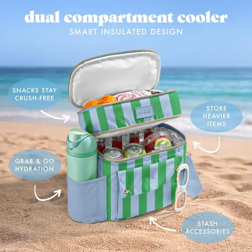 Vista 5 de Fit & Fresh Sidekick - Bolsa térmica suave con doble compartimento y Cabaña costera raya