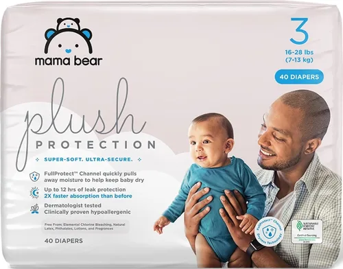 Vista 12 de Marca Amazon – Mama Bear - Pañales de protección de felpa, talla 1, suministro para un mes, pañales desechables para bebé, hipoalergénicos de alta