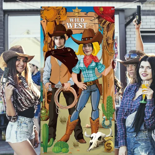 Vista 6 de Blulu Decoraciones de fiesta de fondo de vaquero occidental de 6 x 3 pies, decoración para cabina de fotos de rodeo del salvaje oeste, fondo