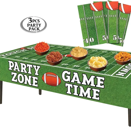 Vista 4 de AnapoliZ Mantel de fútbol de plástico Paquete de 3 piezas (54 pulgadas de ancho x 72 pulgadas de largo) Mantel rectangular para mesa de día