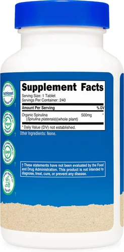 Vista 5 de Nutricost Espirulina orgánica de 500 mg, 240 comprimidos, sin gluten, sin OMG