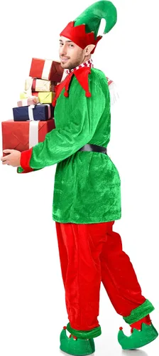 Vista 6 de Hicarer Man Adult Christmas Elf Costume Set for Santa's Helper Dress up Outfit with Elf Hat Shoes Belt