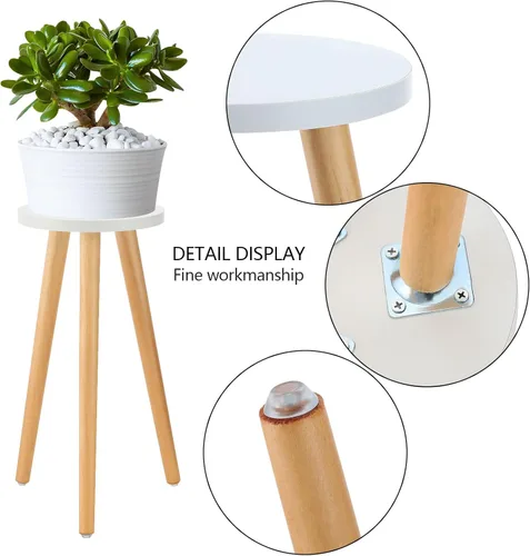 Vista 6 de A2 - Soporte alto para plantas de interior, mesa auxiliar redonda de madera con soporte para macetas, decoración moderna del hogar