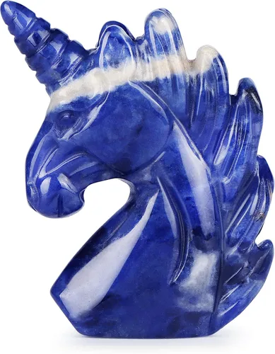 Vista 10 de Artistone Estatua de unicornio de cristal de amatista de 3 pulgadas, piedra preciosa tallada a mano, piedra de caballo de unicornio morado, figuras