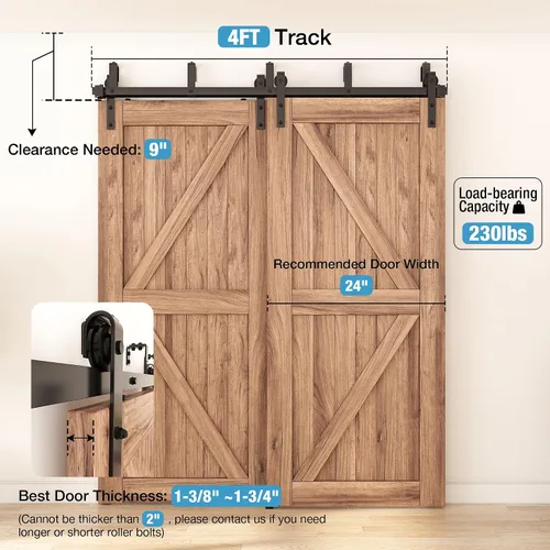 Vista 2 de ZEKOO Kit de herrajes para puertas corredizas de granero de doble vía de 4