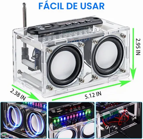 Vista 4 de Diymore Kit de altavoz Bluetooth para bricolaje, kit de práctica de soldadura de radio, altavoces duales y control remoto, para soporte