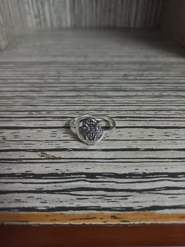 Vista 4 de Anillo de mujer de plata de ley 925 con búho y luna creciente
