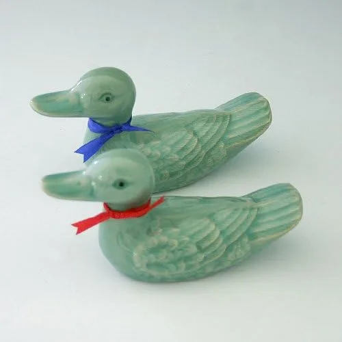 Vista 2 de Celadon Glaze - Decoración para pastel de boda, diseño de figura de pato mandarín, porcelana coreana, cerámica, cerámica, animales, cocina