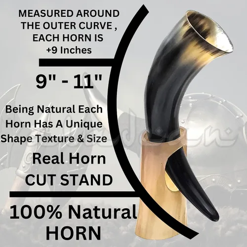 Vista 2 de 5 tazas de cuerno vikingo Regalo vikingo para hombres 100% natural nórdico Copa Ale Mead taza de cerveza vino con soporte de 10 onzas