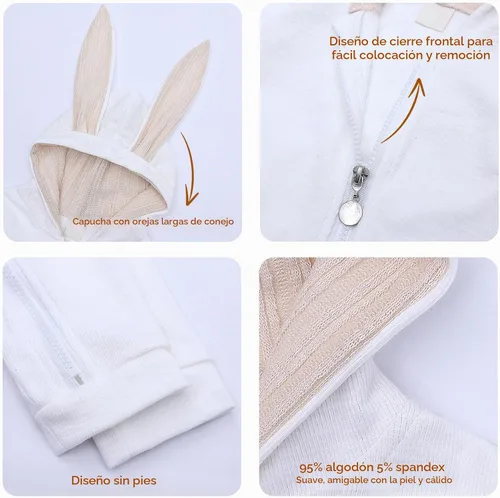 Vista 2 de Simplee Kids Enterizo con diseño de conejo de Pascua con capucha, para bebé, overol con cremallera y orejas largas A-af-h-blanco