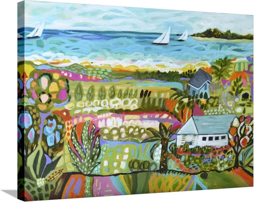Vista 8 de ART.COM Karen Fields - Lienzo enmarcado para pared, diseño de fantasía náutica, decoración escénica, 16 x 12 pulgadas, marco negro con paspartú