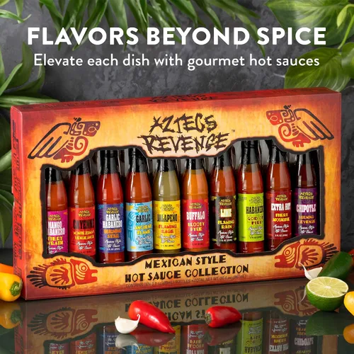 Vista 3 de Set de regalo de variedad de salsa picante estilo mexicano Aztecs Revenge - 10 botellas de salsa picante