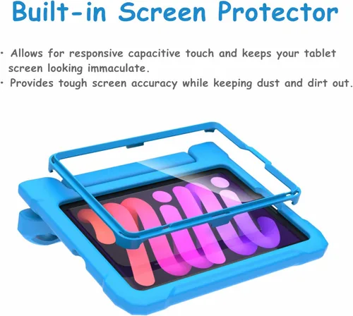 Vista 3 de Funda infantil para iPad Mini 7 (A17 Pro) 2024 y 6 (A15) 2021, 8.3 pulgadas de 6ª/7ª generación con protector de pantalla, soporte de mango a prueba