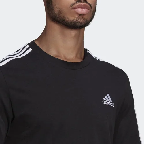 Vista 6 de adidas Camiseta Essentials de 3 rayas para hombre, Negro Blanco