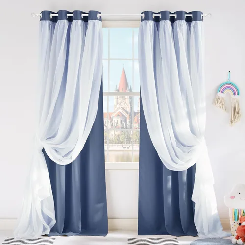 Vista 50 de PONY DANCE Cortinas Opacas con Superposición de Gasa, Cortinas de Doble Capa con Aislamiento Térmico Mix & Match para Oscurecer Habitaciones