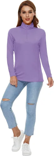 Vista 7 de CRYSULLY Camisas de manga larga para mujer, protección solar, cremallera de 14, de verano, de secado rápido