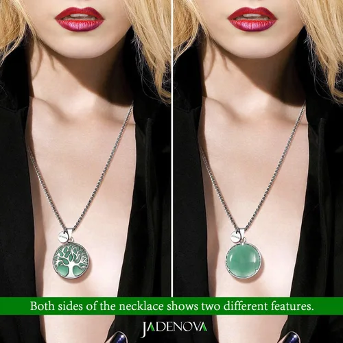 Vista 5 de JADENOVA Collar de árbol genealógico, collar con colgante de cristal de piedra preciosa del árbol de la vida, 24 pulgadas, cadena de acero