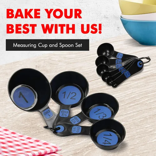 Vista 2 de Chef Craft - Juego de tazas medidoras de plástico de fácil lectura, 10 piezas, azul