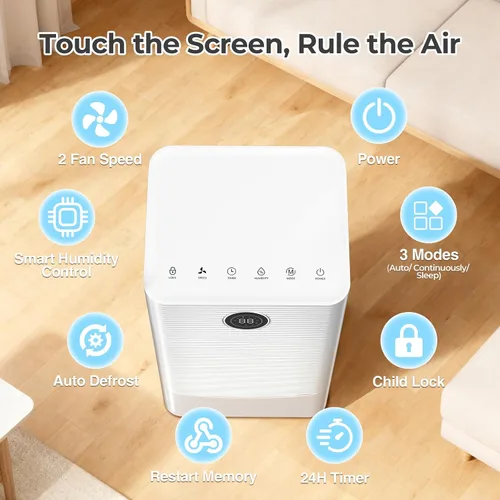 Vista 6 de Electactic Deshumidificador de 25 pintas para dormitorio, baño, sótano, silencioso de 38 dB, control de humedad preciso, 3 modos, manguera