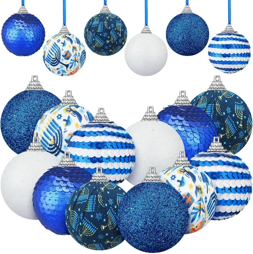 Vista 12 de 12 Piezas 1.97 Pulgadas Adorno de Bola de Janucá para Árbol Estrella de David Adorno de Bola de Janucá Adornos de Bola de Janucá Colgante Decoración