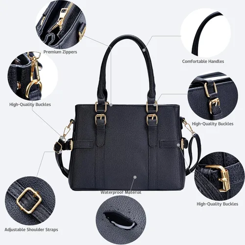 Vista 7 de Bolsos de mano de cuero de moda para mujer, bolso de hombro, asa superior, bolso de otoño