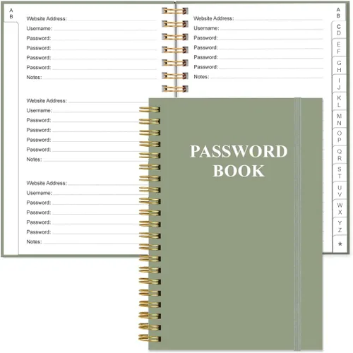 Vista 36 de Libro de contraseñas con pestañas alfabéticas, libro de bolsillo pequeño para iniciar sesión en computadora y sitio web, libro de registro