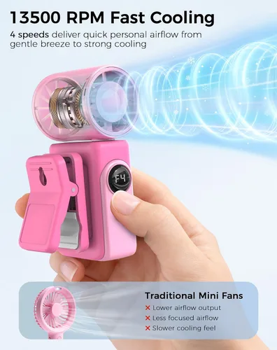 Vista 3 de Hotsales Ventilador portátil con clip para cochecitos, ventilador turbo de Berry Pink