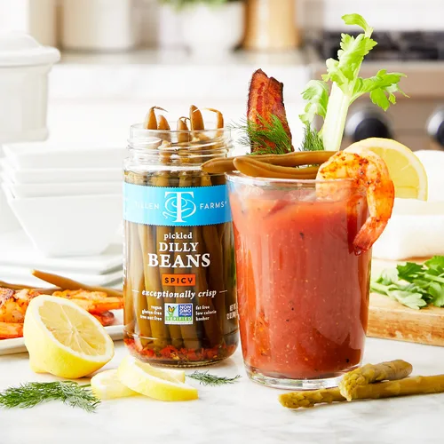 Vista 2 de Tillen Farms Frijoles Dilly picantes y picantes en escabeche gourmet, excepcionalmente crujientes y certificados sin OMG, crujientes y ácidos