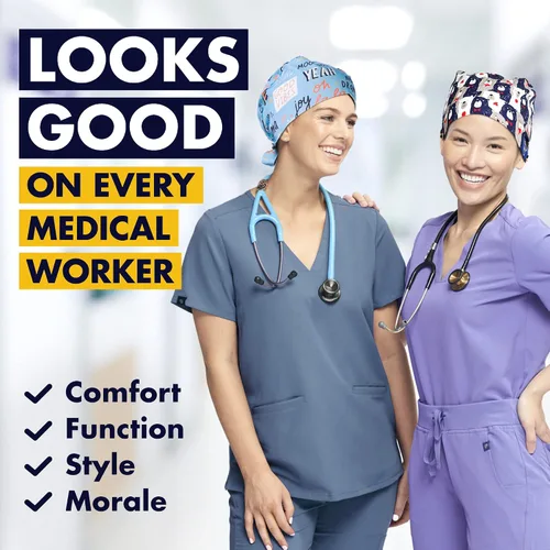 Vista 6 de Dr. Woof Apparel - Gorras quirúrgicas para mujeres y hombres, sombreros lavables, enfermeras, otros trabajadores de la salud, coloridos con botones
