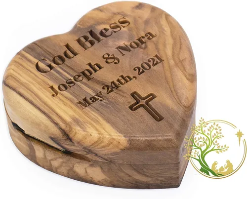 Vista 2 de Caja de corazón personalizada Caja de rosario de madera personalizada con cualquier mensaje - Regalo religioso para la comunión de confirmación