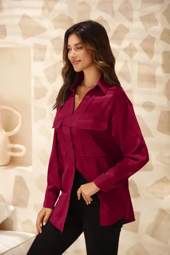 Vista 5 de TASAMO Camisas con botones para mujer, con hombros caídos, de gran tamaño, manga larga, con bolsillo