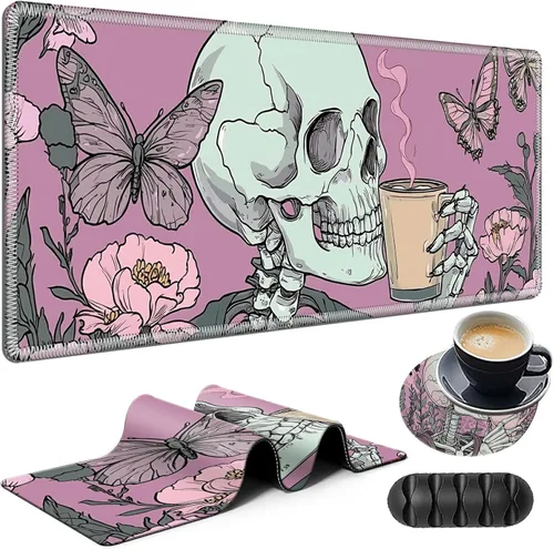 Vista 9 de Alfombrilla de mouse grande para juegos más un posavasos + clips para cables, alfombrilla de mouse extendida de ciervo camuflaje (31.5 x 11.8)