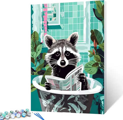 Vista 20 de Pintura por números para adultos, baño, animales, bricolaje, pintura al óleo digital, pintura acrílica, cebra, arte de pared, hojas verdes, bañera