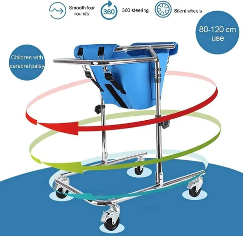 Vista 4 de Andador con ruedas para niños con parálisis cerebral, altura ajustable, adecuado para altura de 31 a 47 pulgadas, rehabilitación de marco de pie