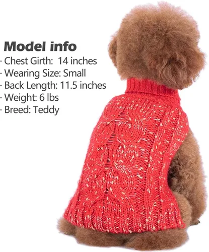 Vista 8 de KYEESE Suéter para perro, ropa cálida para perros pequeños, abrigo para perro, suéter de punto de cuello alto con hilo dorado para otoño e invierno