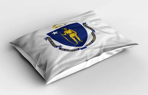 Vista 2 de Ambesonne American Pillow Sham, Massachusetts Flagg Holds a Bow and Pointing Downward Arrow, Decorative Standard Size Printed Pillowcase, 26" X 20