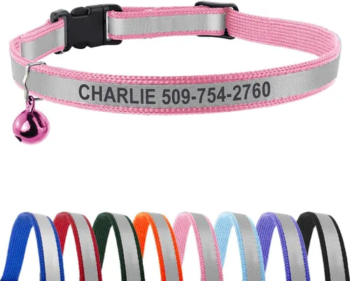 Vista 13 de GoTags Collares reflectantes personalizados para gatos, collar de gato personalizado grabado Name and Phone Identification, Breakaway Collar with