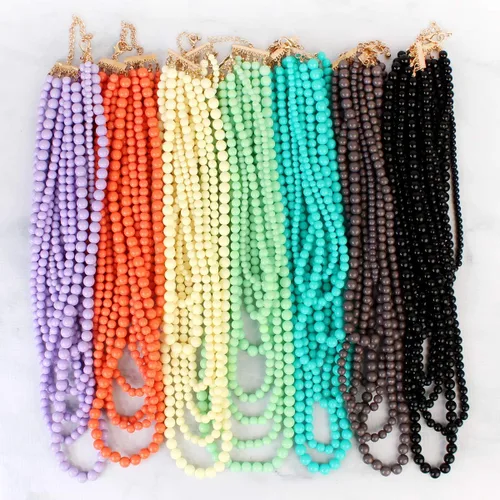 Vista 5 de RIAH FASHION Collar de burbujas con cuentas múltiples, cuello redondo grueso con babero jaspeado, 7 capas de largo