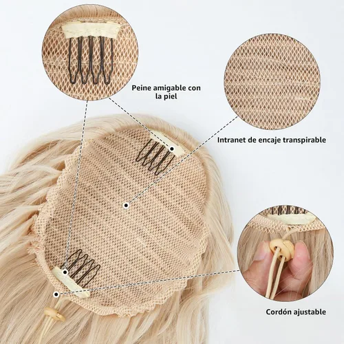 Vista 2 de Extension de cola de caballo con cordón de 26 pulgadas para mujer, extensiones de cola de caballo largas y onduladas, extensiones de cabello Rubio