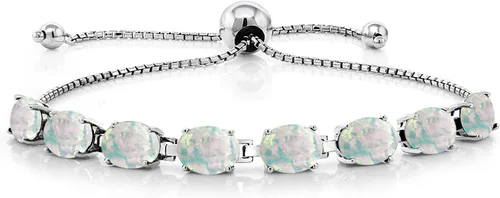 Vista 128 de Gem Stone King Pulsera de plata de ley 925 con piedra natal ovalada de 0.276 x 0.197 in para mujer, totalmente ajustable hasta 9 pulgadas
