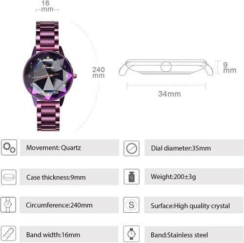 Vista 5 de RORIOS - Reloj de pulsera de cuarzo con esfera de cielo estrellado de acero inoxidable para niñamujer impermeable