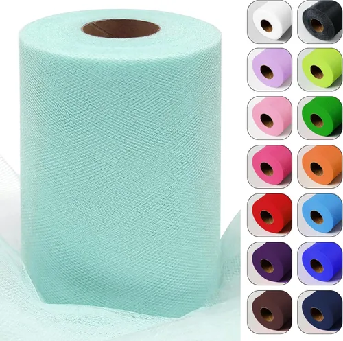 Vista 48 de Rollos de tela de tul verde ácido de 6 pulgadas por 100 yardas (300 pies) Cinta de tul para tutú, falda, envoltorio de regalo, decoración de boda