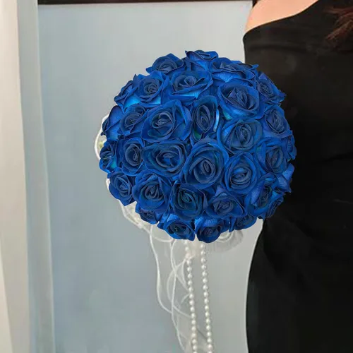 Vista 6 de FagusHome 30 piezas de rosas artificiales de seda a granel, flores falsas, cabezas de rosas con tallos para decoración del hogar y boda (azul oscuro)