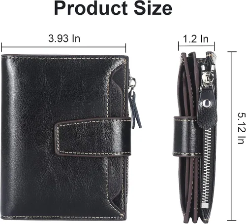Vista 5 de Lavemi Pequeña cartera compacta para mujer, con bloqueo RFID, de piel auténtica, plegable, con ventanas de identificación
